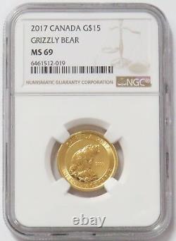 2017 Gold Canada 1/3 Oz Grizzly Bear $15 Coin Ngc Mint State 69