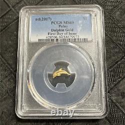 2017 Gold Palau Dolphin Figural $1 Coin PCGS MS69 1st Day Of Issue