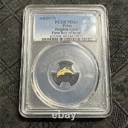 2017 Gold Palau Dolphin Figural $1 Coin PCGS MS69 1st Day Of Issue