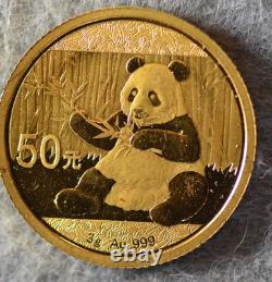 2017 Gold Panda 50 Yuan, Chinese, 1/10 Ounce Of Gold, 3 Grams