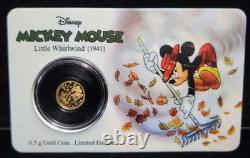 2017 Niue Disney Mickey Mouse Little Whirlwind (1941). 9999 Gold Coin OGP. 5g