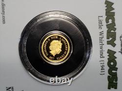 2017 Niue Disney Mickey Mouse Little Whirlwind (1941). 9999 Gold Coin OGP. 5g