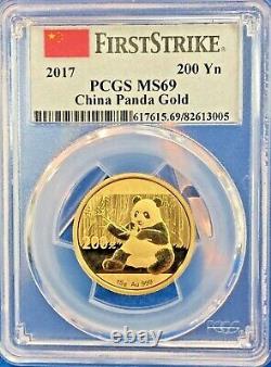 2017 Panda. 999 Gold 15 Gram 200 Yn PCGS MS69 First Strike