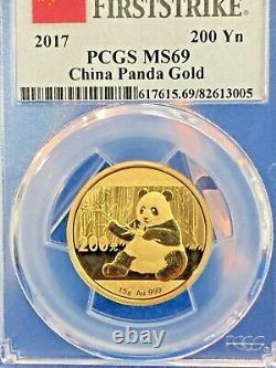 2017 Panda. 999 Gold 15 Gram 200 Yn PCGS MS69 First Strike