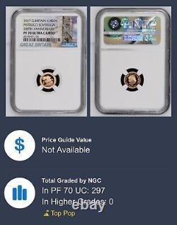 2017 UK Great Britain Pistrucci Gold Proof 1/4 Sovereign. NGC PF 70 TOP POP
