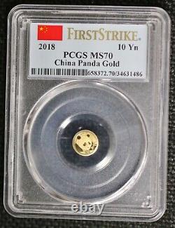 2018 10 Yuan 1 Gram China Panda Gold PCGS MS70 First Strike
