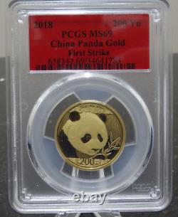 2018 China Gold Panda 200 Yuan 15 gram. 999 Fine PCGS MS69 First Strike
