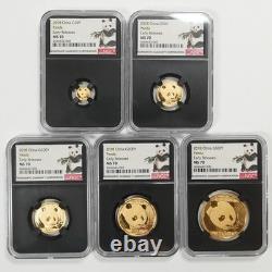 2018 China Panda 5-Coin Gold Set 57 grams NGC MS70 ER Early Releases