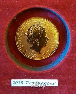 2018 Two Dragons 1oz 24ct Solid Fine Gold Coin UK Mint Uncirculated 31.1 Grams