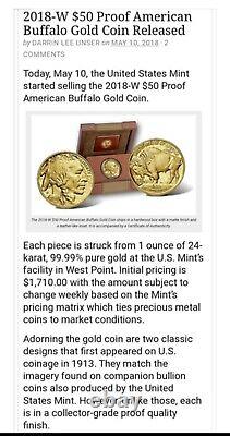 2018 W Mint $50 Gold Buffalo DCAM Proof Coin & OGP COA