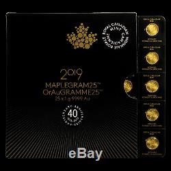 2019 25x 1 gram Gold Maple Leafs Maplegram25 (In Assay Sleeve) SKU#180726