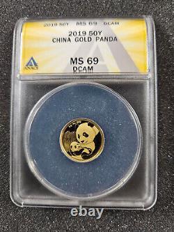 2019 3 g grams. 999 Gold China Panda 50 Yuan Coin ANACS MS69 DCAM