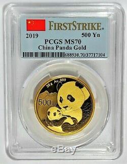 2019 500 Yn China Gold Panda Coin 30 Gram. 999 Gold PCGS MS70 FIRST STRIKE