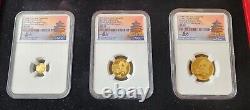 2019 (G) 3-Coin Gold Panda Set 1 of 1st 500 Struck Shenzhen NGC MS-70 Signature