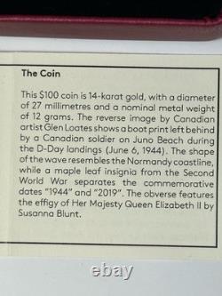 2019 RCM $100 14-Karat Gold Coin 75th Anniversay D-Day at Juno Beach 12 Grams