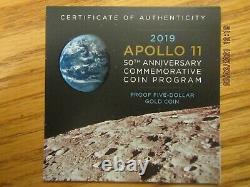 2019 United States Mint Apollo 11 50th Anniversary Proof GOLD Coin 19CA OGP COA