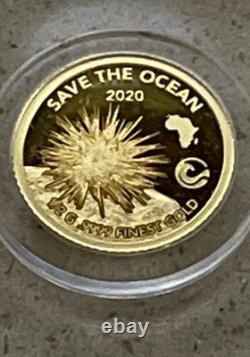 2020 1/2 gram Gold Coin. 9999 Proof Save the Ocean Sea Urchin 20 Shillings