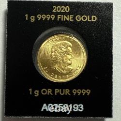 2020 1 Gram Royal Canadian Mint. 9999 Gold Maple Leaf 50 Cent #099