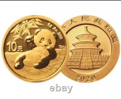 2020 China Gold Panda coin 1gram 10yuan, in Mint seal