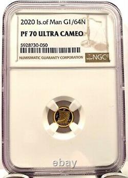 2020 Isle of Man 1/64 Noble 0.5 gram. 9999 Gold Coin NGC PF 70 UCAM