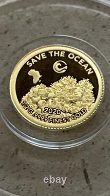 2020 Ivory Coast Proof. 9999 1/2 g Gold Coin Save the Ocean Coral 100 Francs CFA