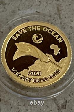 2020 Senegal Proof. 9999 1/2 g Gold Coin Save the Ocean Eagle Ray 250 Francs CFA