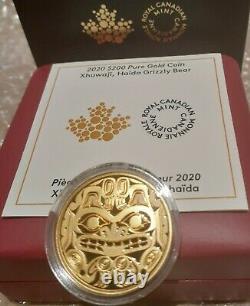 2020 Xhuwaji Haida Grizzly Bear $200 1OZ Pure Gold Proof Coin Canada, Bill Reid