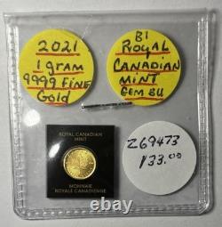 2021 1-gram. 9999 Fine Gold From Royal Canadian Mint -bu-sealed At The Mint