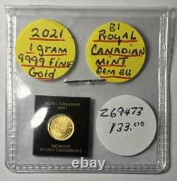 2021 1-gram. 9999 Fine Gold From Royal Canadian Mint -bu-sealed At The Mint