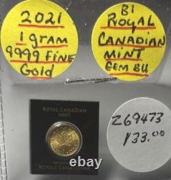 2021 1-gram. 9999 Fine Gold From Royal Canadian Mint -bu-sealed At The Mint