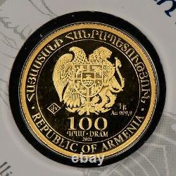 2021 100 Dram Armenian Bullion 1 Gram Gold Coin Noah's Ark SKU-G1484