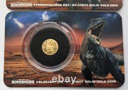 2021 Age of Dinosaurs T-Rex + Velociraptor 0.5 Gram Proof 999 Gold Coin on Cards