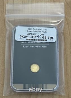 2021 Australia KOALA $2 1/2 Gram 0.5g Gold Mini Money Frosted Coin SMALL GOLD