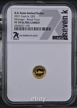 2021 COOK ISLANDS $5 1/2 gram gold Coin NGC PF-70 Michigan Brook Trout