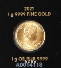 2021 Canada 1 gram 24K GOLD MAPLE LEAF. 999 Purity-Free Ship