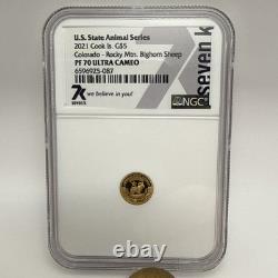 2021 Cook Is. State Animal Series 1/2 Gram. 9999 Gold $5Proof Coin PF70 UCAM