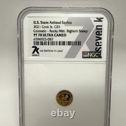 2021 Cook Is. State Animal Series 1/2 Gram. 9999 Gold $5Proof Coin PF70 UCAM