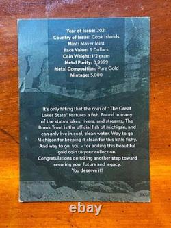 2021 Cook Island $5 Gold U. S. State Animal Series Mich Trout NGC PF70 Ultra Cam