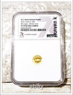 2021 Cook Island $5 U. S. State Animal Series Michigan, Brook Trout NGC PF70 UC