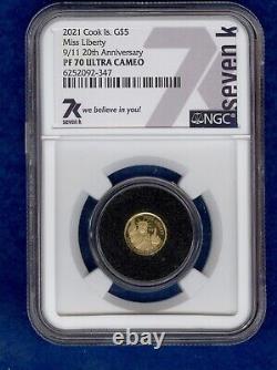 2021 Cook Islands $5 Gold Miss Liberty 9/11 20th Anniversary Coin NGC PF70 U. C