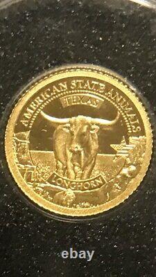 2021 Cook Islands U. S. State Animal Series G$5 Texas Longhorn. 9999 Gold