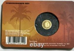 2021 DINOSAURS TYRANNOSAURUS REX. 5 Gram 24 CARAT SOLID GOLD COIN 999 Fine Card
