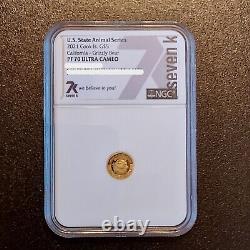 2021 GOLD COOK ISLANDS $5 California Grizzly Bear 1/2 GRAM GOLD COIN NGC PF 70