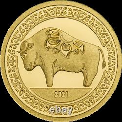 2021 Mongolia Lunar Year of the Ox 0.5 gram. 9999 Gold Proof Coin NGC PF 70