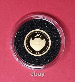 2021 Palau 1 gram GOLD FOUR LEAF CLOVER, Proof. 9999 Purity, With COA-Free Ship