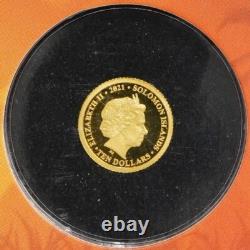 2021 Solomon Islands $10 1/2 Gram 24K Gold Age of Dinosaurs Proof Velociraptor