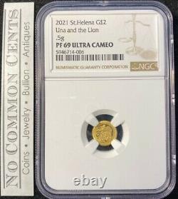 2021 St. Helena Una and the Lion 1/2 Gram Gold Coin NGC PF 69 UCAM 3k Mintage