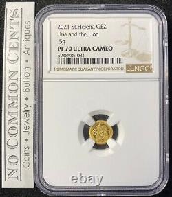 2021 St. Helena Una and the Lion 1/2 Gram Gold Coin NGC PF 70 UCAM 3k Mintage