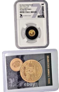 2021 Texas Longhorn 1/2 gram gold PF 70 UC NGC Cook Is. $5 Animal Series 7k