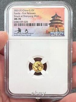 2021 (Y) China 5 Coin Gold Panda Set NGC MS 70 First Releases Fang Signed